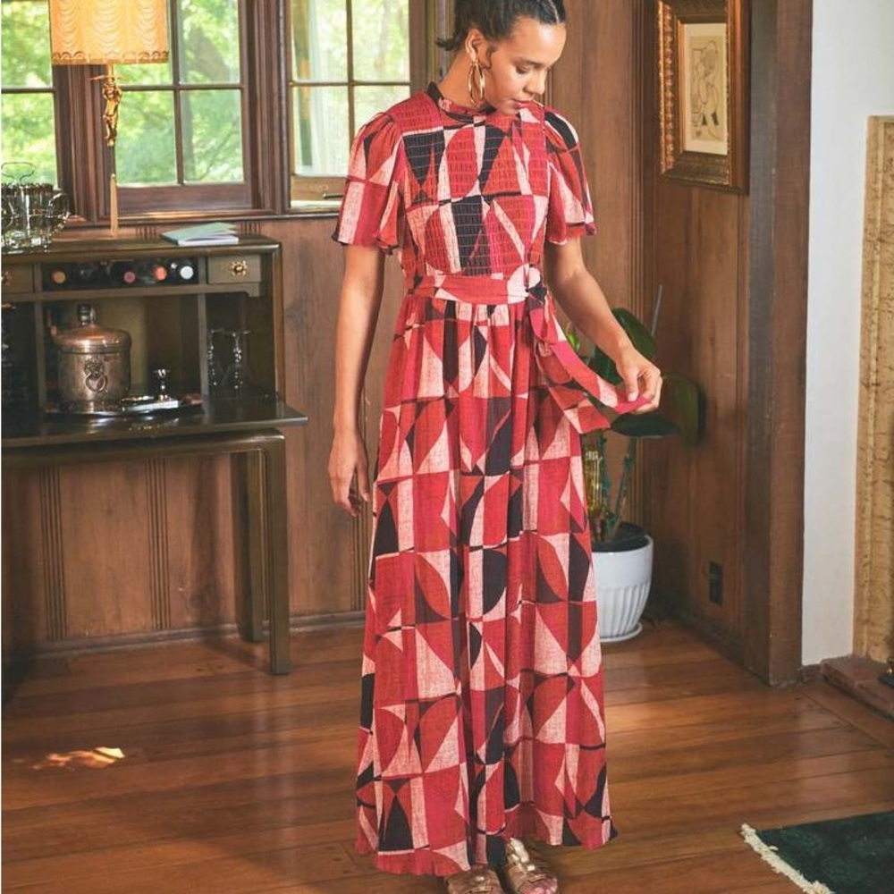 Geometric Red Maxi Dress